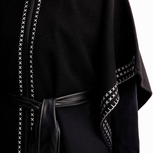 EMBROIDERED BELTED PONCHO CAPE - Picture 3 of 7